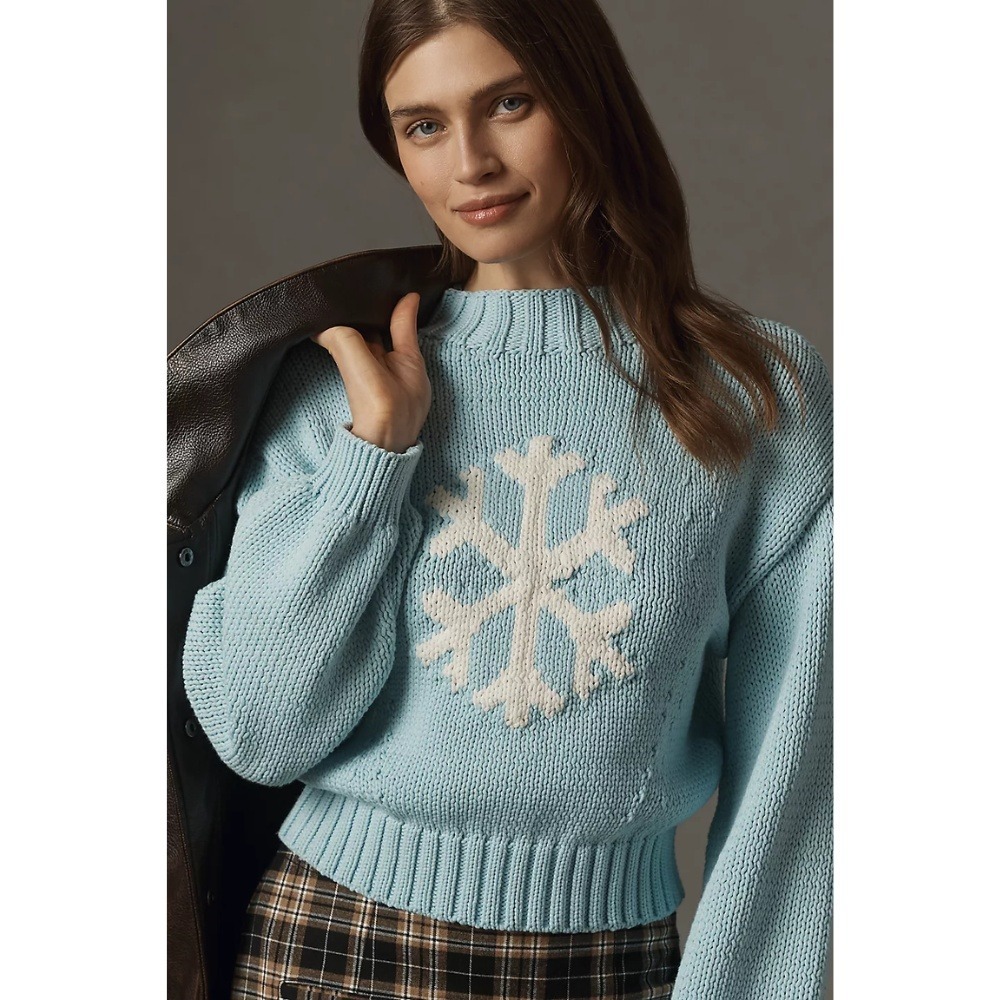 NWT Anthropologie Maeve Snowflake Pippa Icon Sweater XL Light Blue Mock Neck
